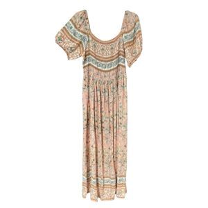 New Jodifl Peasant Dress 3X Smocked ON OFF SHOULDER Maxi Rayon Dress NWT